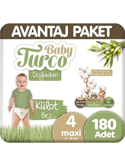 Baby Turco Doğadan Külot 7 - 14 kg 4 Numara Avantaj Paketi Bebek Bezi 180 Adet