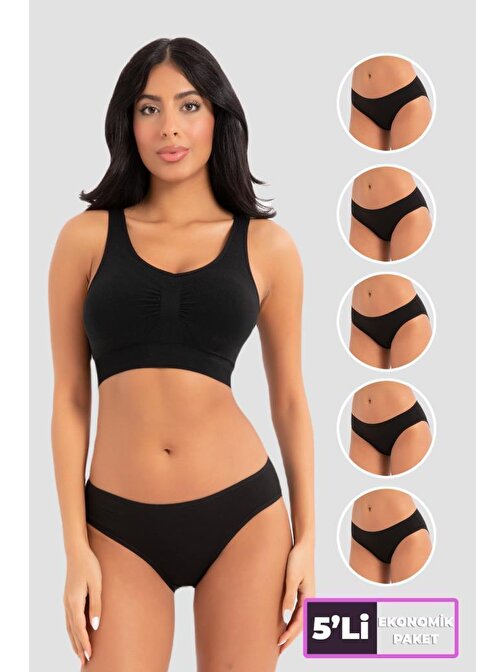 Almila (5 adet) Compact Penye Pamuk Elastan Yüksekbel Klasik Slip Bikini Kadın Külot 2057