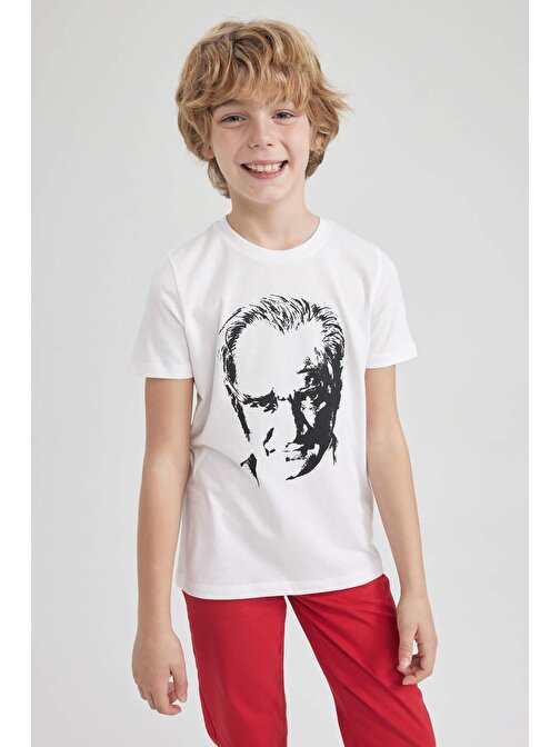 Erkek Çocuk Atatürk Baskılı Pamuklu Penye Kısa Kollu Tişört W9131A623SM