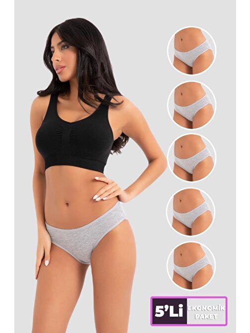 Almila (5 adet) Compact Penye Pamuk Elastan Yüksekbel Klasik Slip Bikini Kadın Külot 2057