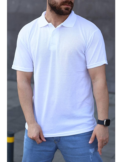 Beyaz Polo Yaka Slim Fit %100 Pamuk T-Shirt