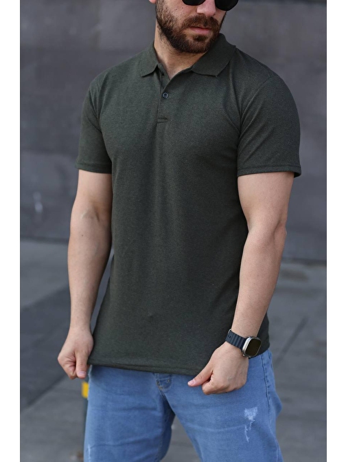 Haki Polo Yaka Slim Fit %100 Pamuk T-Shirt