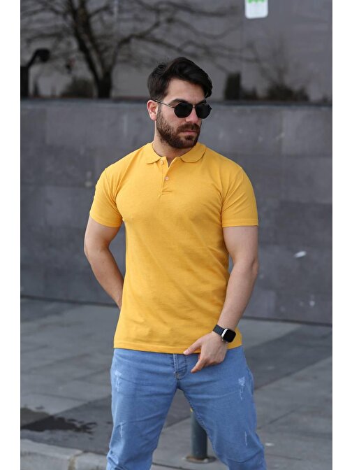 Hardal Polo Yaka Slim Fit %100 Pamuk T-Shirt