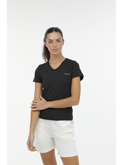 W-CT132 BASIC MODAL V NEC Siyah Kadın Kısa Kol T-Shirt