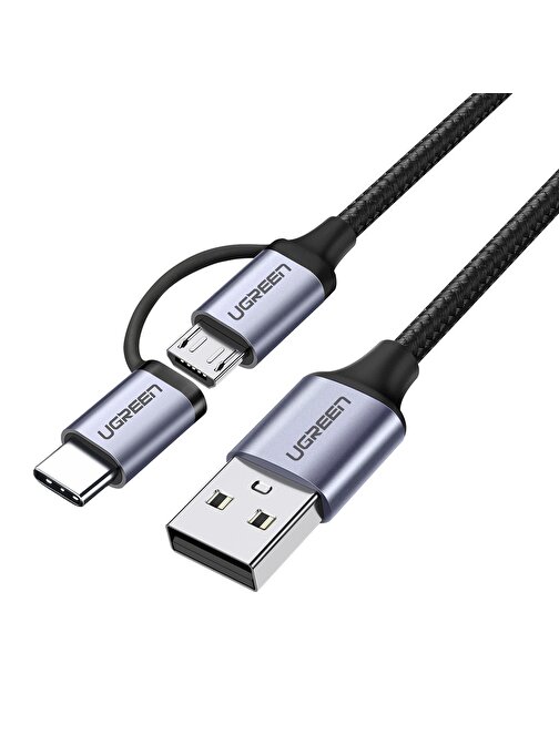 Ugreen Universal Örgülü 2in1 Micro USB - Type-C Hızlı Şarj Data Kablosu 1 m