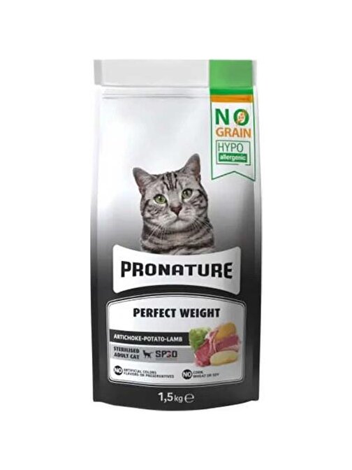 Pronature Perfect Weight Tahılsız Kısırlaştırılmış Kuzu Etli Patatesli Ve Enginarlı Yetişkin Kuru Kedi Maması 1,5 Kg