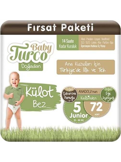 Baby Turco Doğadan Külot Bez 5 Numara Junıor 72'Li