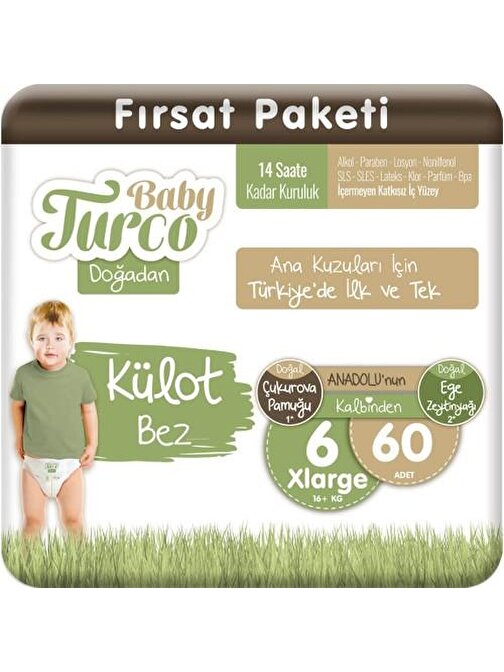 Baby Turco Doğadan Külot Bez 6 Numara Xlarge 60'Lı