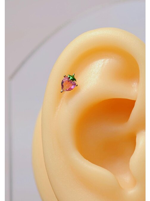 Pembe Renkli Kalp Model Çilek Kıkırdak Helix Piercing