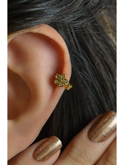 Mini Çiçek Tragus Piercing Helix Kıkırdak Gold