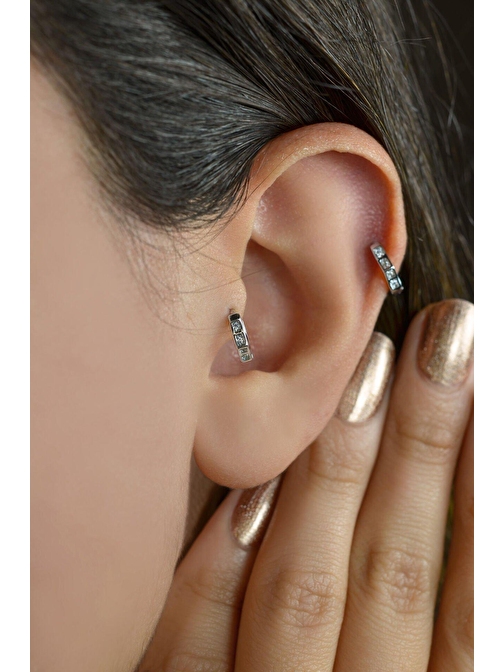 Mini Halka Yıldız Tragus Piercing Helix Kıkırdak Gümüş Renkli