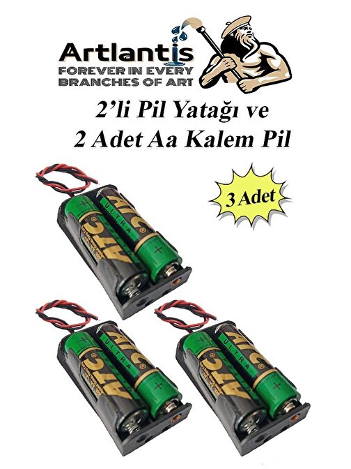 Artlantis 2'li Pil Yatağı Deney 3 Adet Ve 6 Adet 1.5V Pil 1 Paket Pil Yuvası Pil Kutusu Aa Kalem Kalın Pil 2X15 Volt Yaylı Pil Yuvası