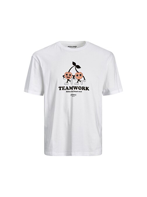 Jack&Jones Sıfır Yaka Baskılı Beyaz Erkek T-Shirt 12238164