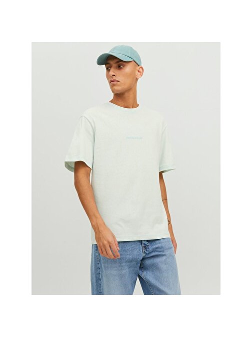 Jack&Jones Sıfır Yaka Rahat Kesim Su Yeşili Erkek T-Shirt 12234809