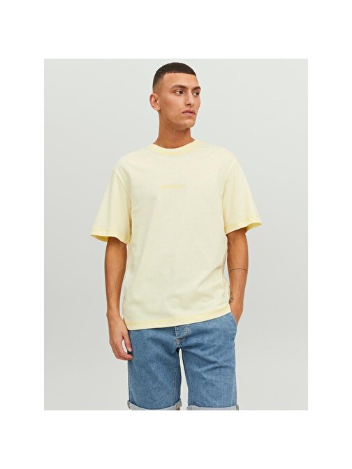 Jack&Jones Sıfır Yaka Rahat Kesim Açık Sarı Erkek T-Shirt 12234809