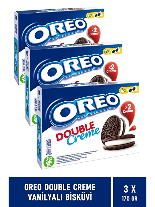 Oreo Double Creme Vanilyalı Bisküvi 170 gr x 3 Adet