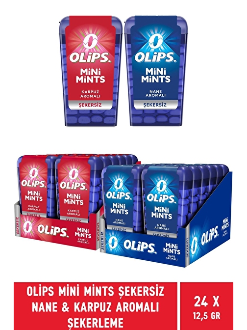 Olips Mini Mints Şekersiz Nane & Karpuz Aromalı Şekerleme 12,5 gr x 24 Adet