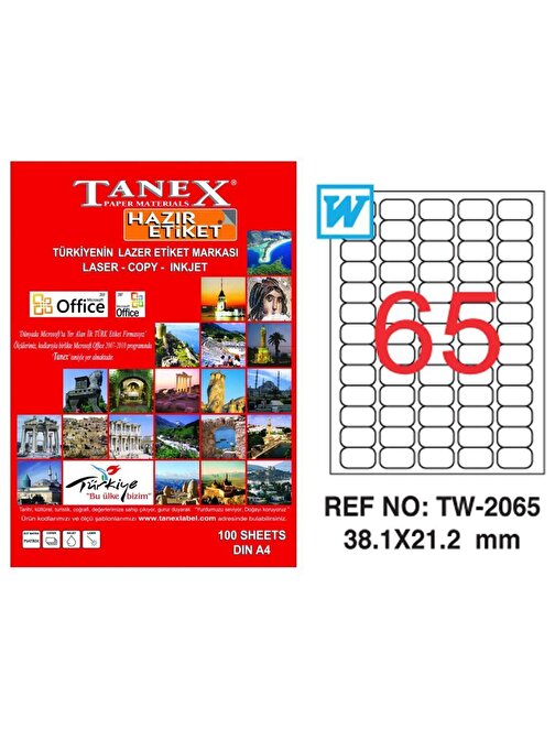 Tanex Tw-2065 38,1X21,2 Mm Laser Etiket 100 Ad.