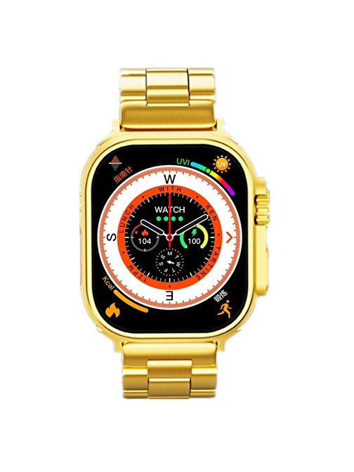 Pazariz X8 Ultra Max Pro Android - iOS Uyumlu 49 mm Nfc Pusula Vücut Sıcaklık Ölçer Akıllı Saat Gold