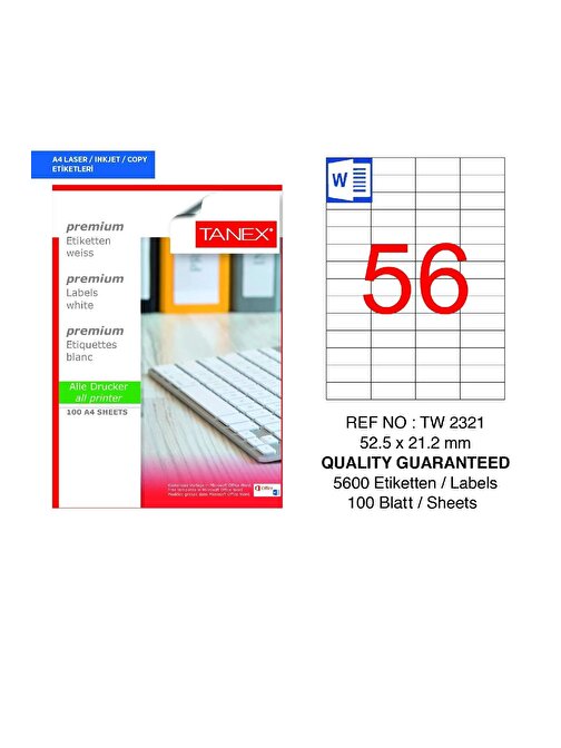 Tanex Tw-2321 52.5 Mm X 21.2 Mm 100 Sayfa Laser