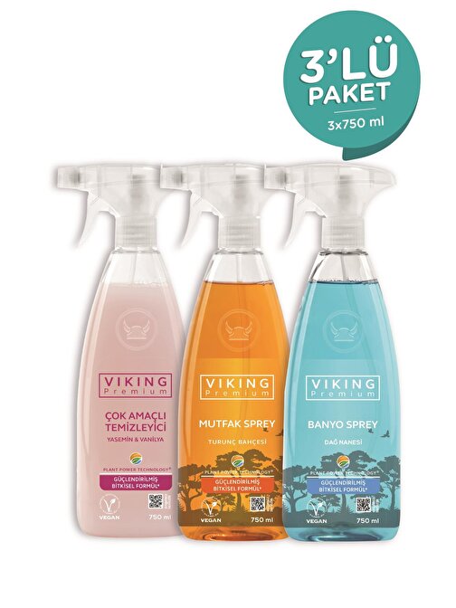 Viking Premium Renkli Paket 3 Adet ( Çok Amaçlı Yüzey Temizleyici - Banyo Spreyi - Mutfak Spreyi )