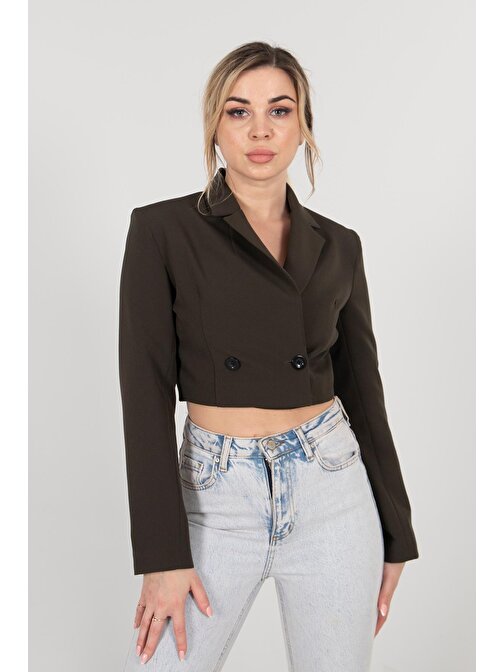 Haki Astarlı Crop Blazer Ceket 0105118.23