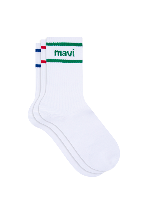 Mavi - 3lü Mavi Logo Baskılı Soket Çorap 0911164-620