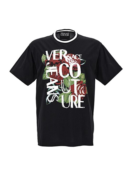 Versace Jeans Couture Bisiklet Yaka Siyah Erkek T-Shirt 74GAHF03CJ03F899