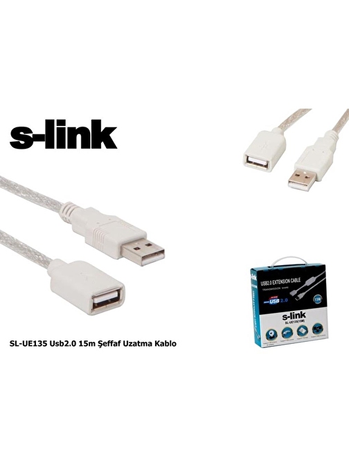 S-link SL-UE135 15mt 2.0 Usb Şeffaf Uzatma Kablosu