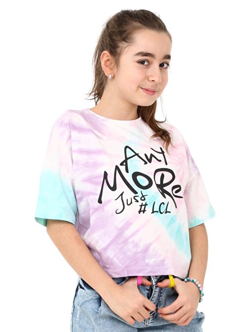 Kız Çocuk Any More Yazı Desenli Batik Crop Tişört Lila