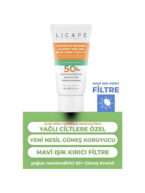 Licape Yağlı Ciltler İçin Aloe Vera Özlü +50 Faktör Güneş Kremi 40 ml