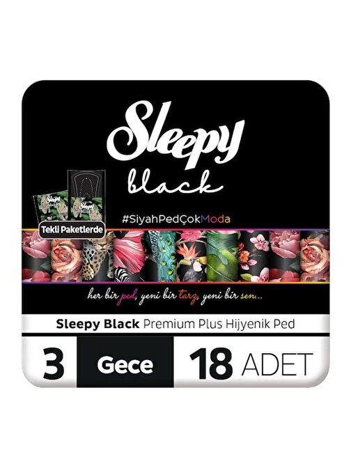 Sleepy Black Premium Plus Gece Hijyenik Ped 18 Adet