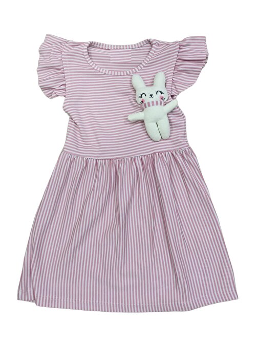 Kız Çocuk Tavşanlı Çizgili Elbise