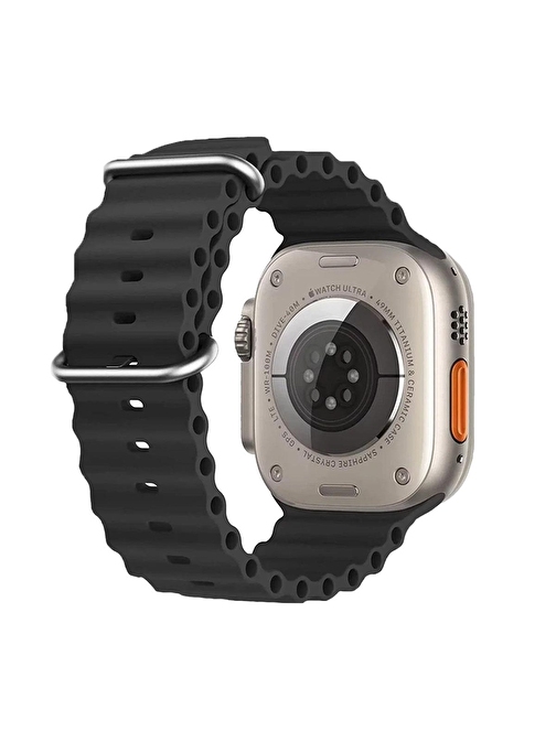 E2M Apple Watch 42 - 44 - 45 - 49 mm KRD28 Ocean Akıllı Saat Kordonu Siyah