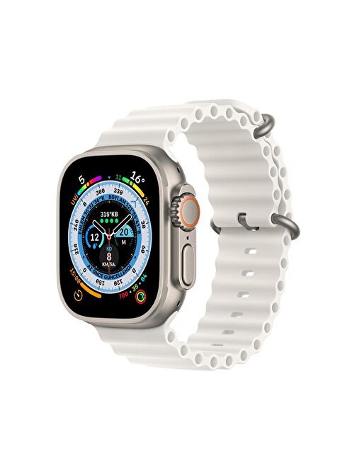 Winex T800 Ultra 2023 Android - iOS Uyumlu Gümüş Kasa Beyaz Kordon Akıllı Saat