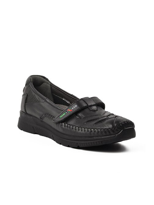 Forelli 29429-1 Elena Siyah Hakiki Deri Kadın Comfort Ayakkabı