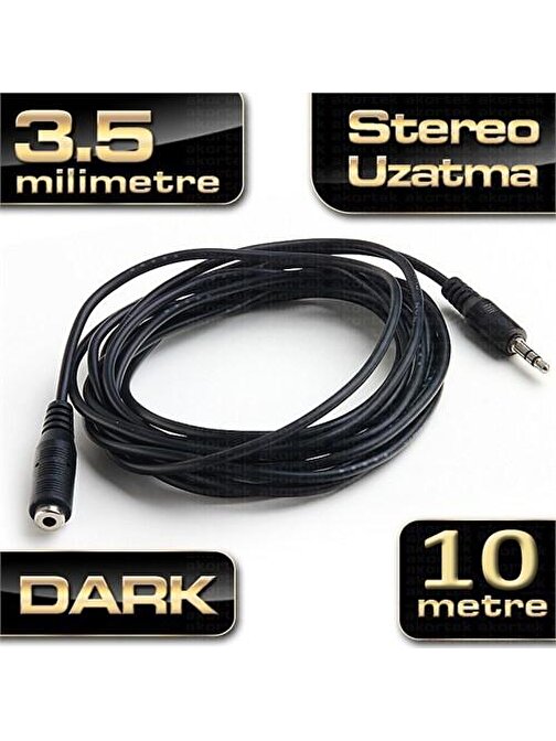 Dark Dk-Cb-Auextl1000 10 Metre 3.5Mm Stereo Ses Uzatma Kablosu (3.5Mm Dişi - 3.5Mm Erkek)