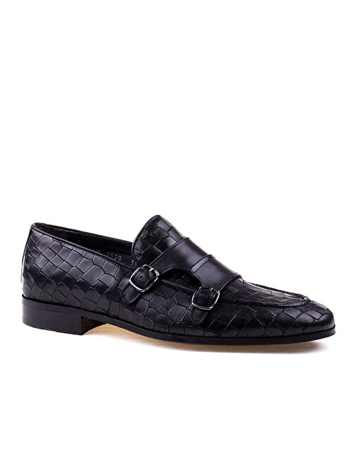 Fosco Siyah Erkek Hakiki Deri Kemerli Klasik Ayakkabı