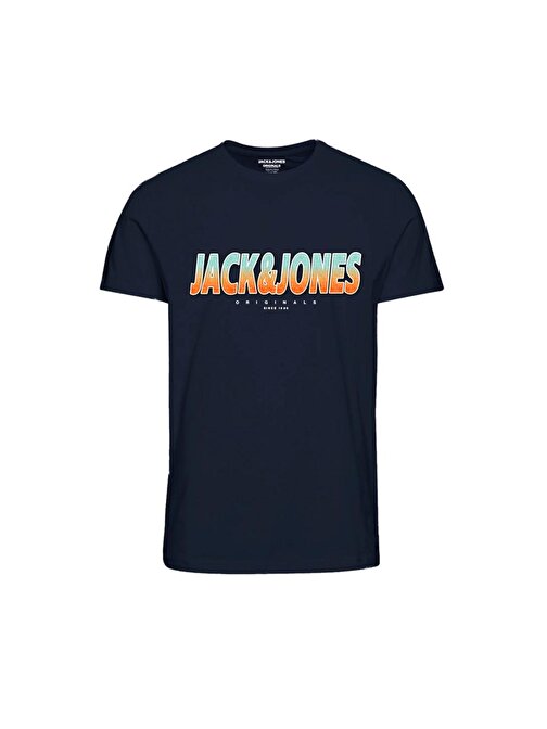 Jack&Jones Sıfır Yaka Büyük Beden Lacivert Erkek T-Shirt 12240559