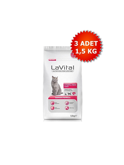 Lavital Kısır Somonlu Yetişkin Kedi Maması 1.5 Kg X 3 Adet