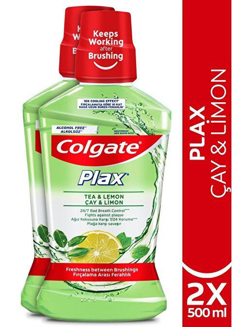 Colgate Plax Çay Ve Limon Plağa Karşı Alkolsüz Ağız Bakım Suyu 2x 500 ml