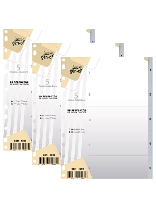 Gen - Of Gen - 1309 1 - 5 Rakamlı Karton Seperatör Şeffaf 3 Adet