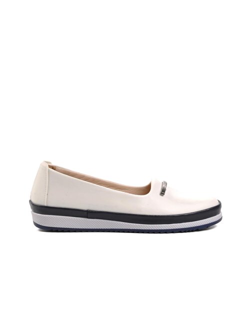 Ayakmod 166 Beyaz-Lacivert Hakiki Deri Kadın Günlük Ayakkabı