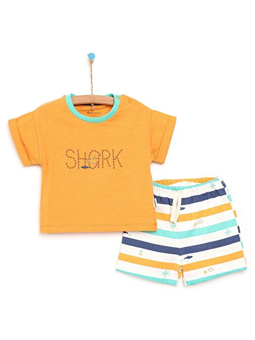 Bebbek Baby Shark Erkek Bebek Tişört - Şort Takım Turuncu 9 Ay