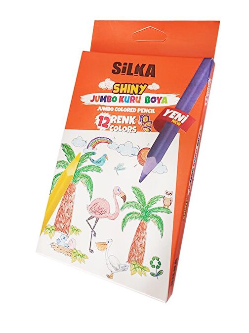 Silka Jumbo Üçgen Kulanım Canlı Kuru Boya Kalemi Tam Boy 12'li Çok Renkli