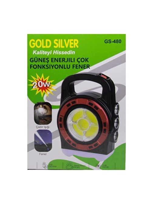 Gold Silver Badem10 Gold Silver Gs-480 20W Güneş Enerjili Çok Fonksiyonlu Fener