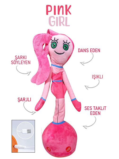 Misan Oyuncak Pink Girl Konuşan, Taklit Eden, Dans Eden, Sarjlı Peluş