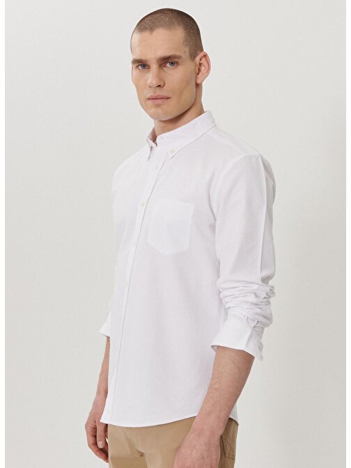 Wrangler Regular Fit Beyaz Erkek Gömlek W5A3BM989_Uzun Kollu Gömlek