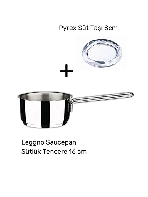 Leggno Saucepan Sütlük Tencere 16 cm Ve Pyrex Süt Taşı