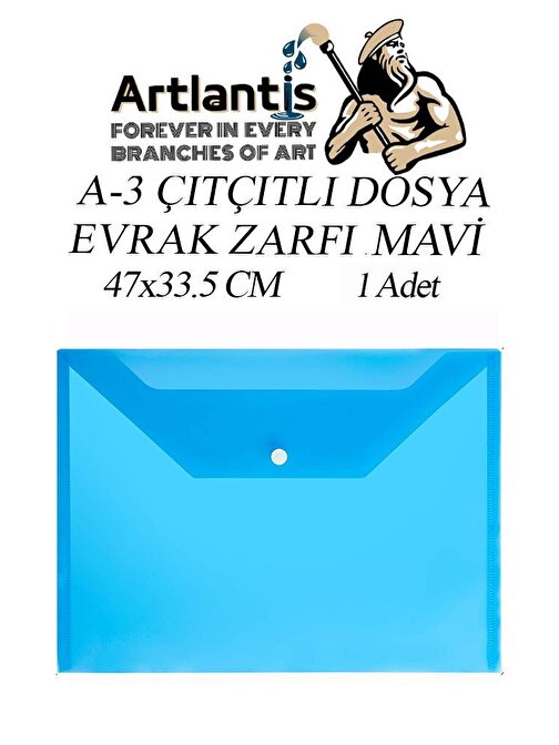 Artlantis Transparan A3 Büyük Boy Çıtçıtlı Zarf Dosya Mavi 1 Adet 47x33.5 cm